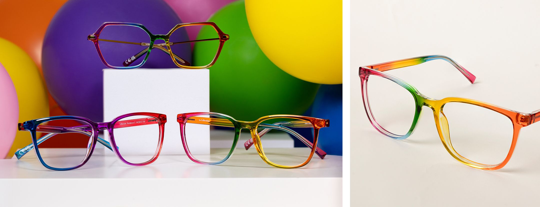 Photo of Pride Collection frames in different angles on balloons